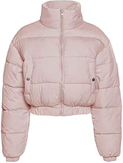 Women Short Puffer Jacket Cotton-Padded Thick Drawstring Parkas Zipper Winter Bubble Coat Warm Casual Hot Street Outfits