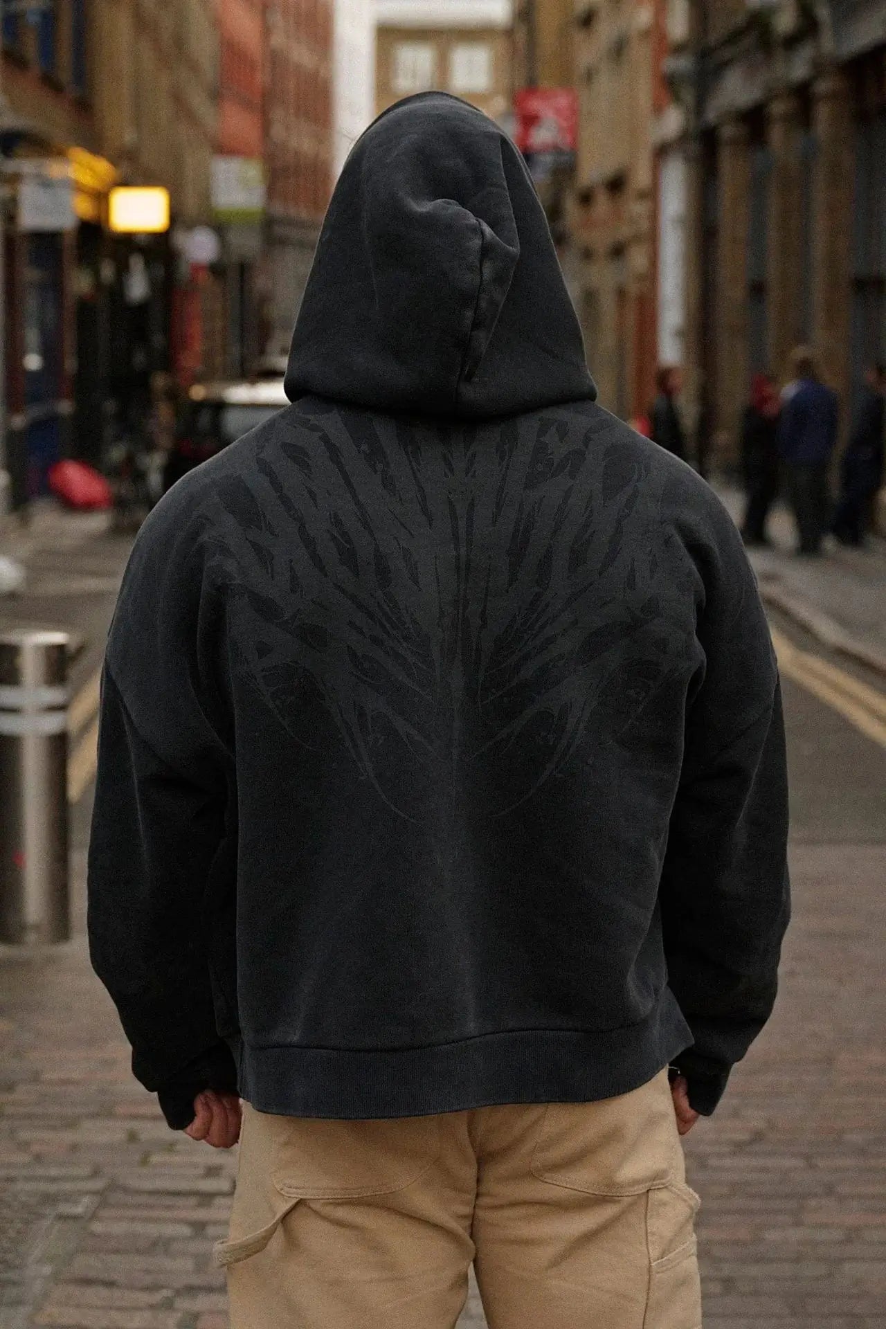 American-style streetwear sports hoodie for jogging, fitness, casual running, and training with wing-shaped print - ATFH