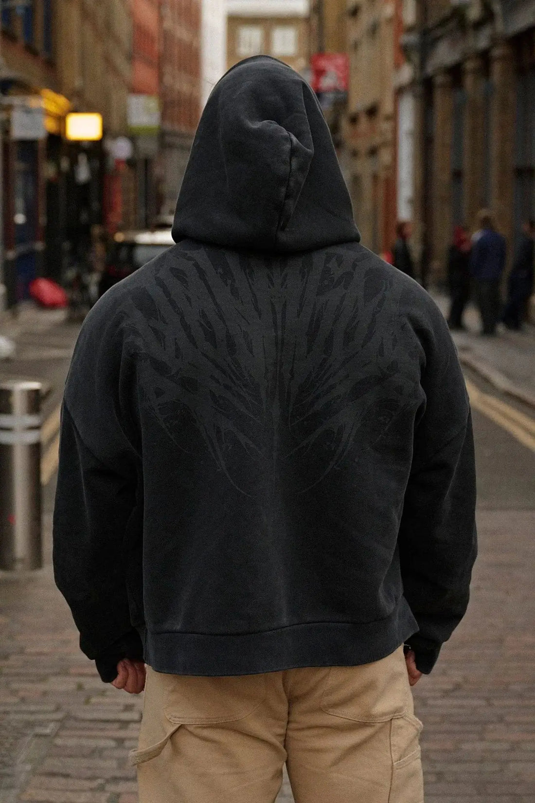 American-style streetwear sports hoodie for jogging, fitness, casual running, and training with wing-shaped print - ATFH