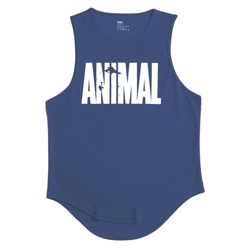 Men's Quick Drying Sleeveless shirt animal Bodybuilding Workout Tank Tops Muscle Fitness Shirts Male Gym Stringer Vest