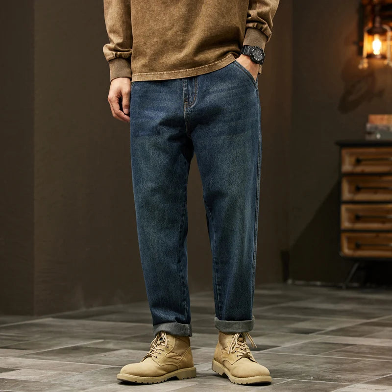 Men's 95% Cotton Jeans High Quality Loose Harem Pants Fashion Baggy Casual Outdoor Work Denim Pants Brand Men's Clothing ATFH