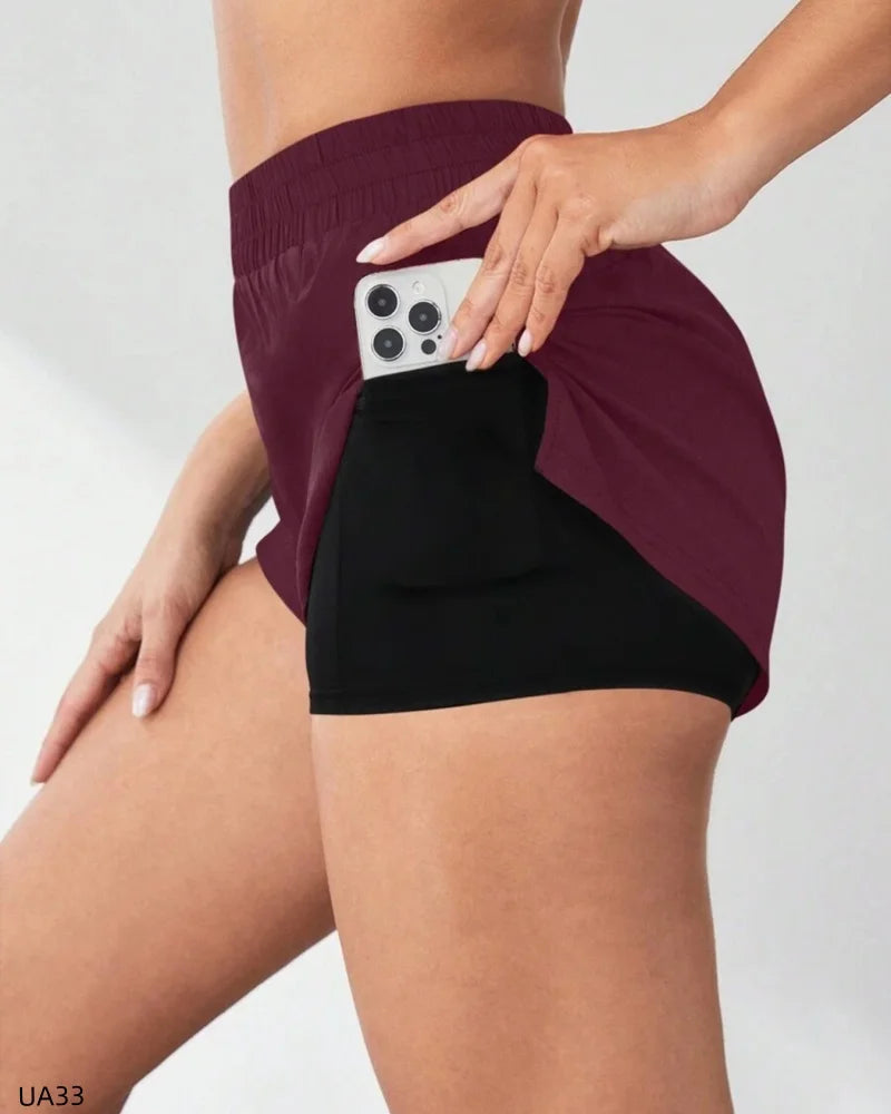 Women's High-Waisted Sports Shorts with Double-Layer Pocket Tight Fitting Slim Design for Running Quick Drying Tahsi Fashion House