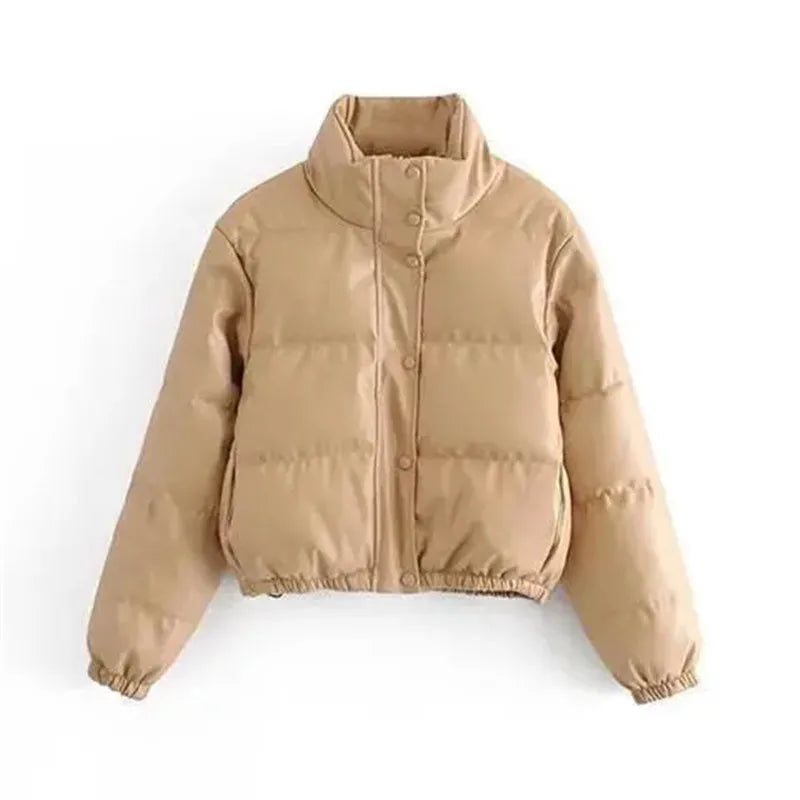 Short Cotton Jacket Parkas Women Winter Warm Thick Down Cotton Leather Coat Fashion Cotton Padded Zipper Overcoat Female