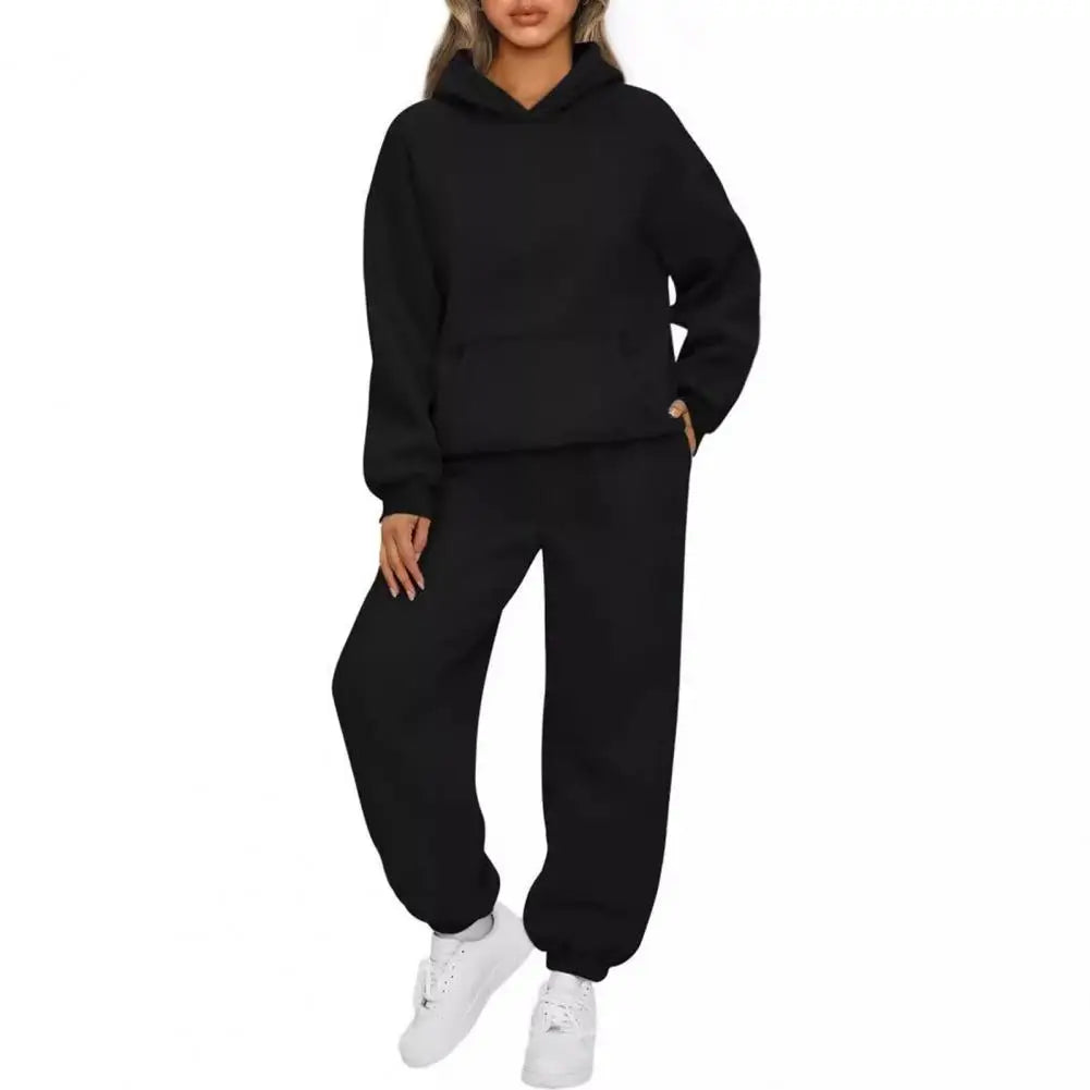 Women's Tracksuit Suit Winter Fashion Warm Hoodie Sweatshirts Two Pieces Oversized Solid Casual Hoody Pullovers Long Pant Sets