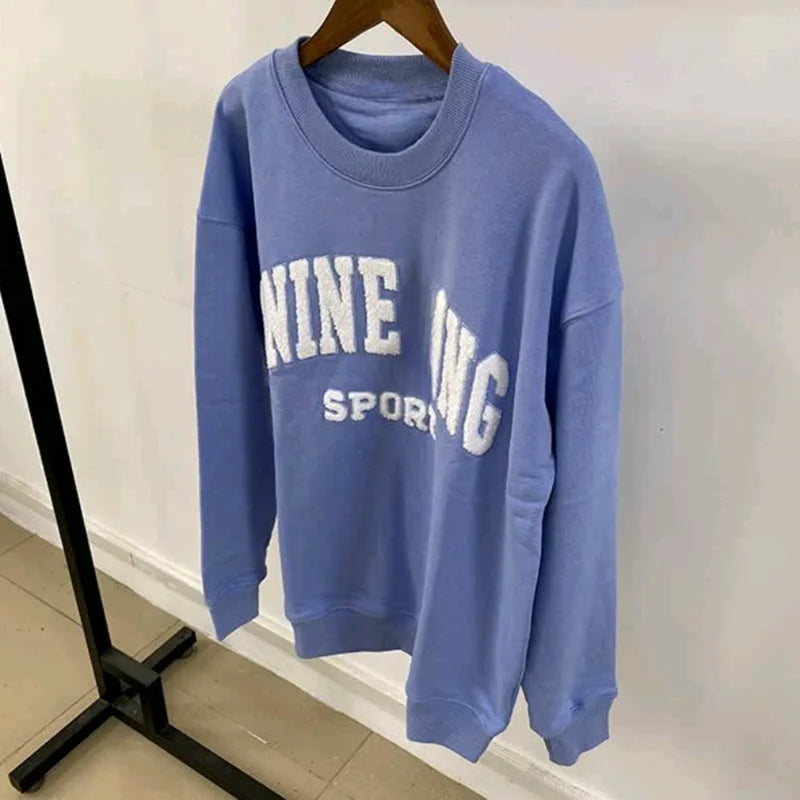 Women's hoodie for autumn 2025 comfortable casual classic letter decoration blue pure cotton warm sportswear - ATFH