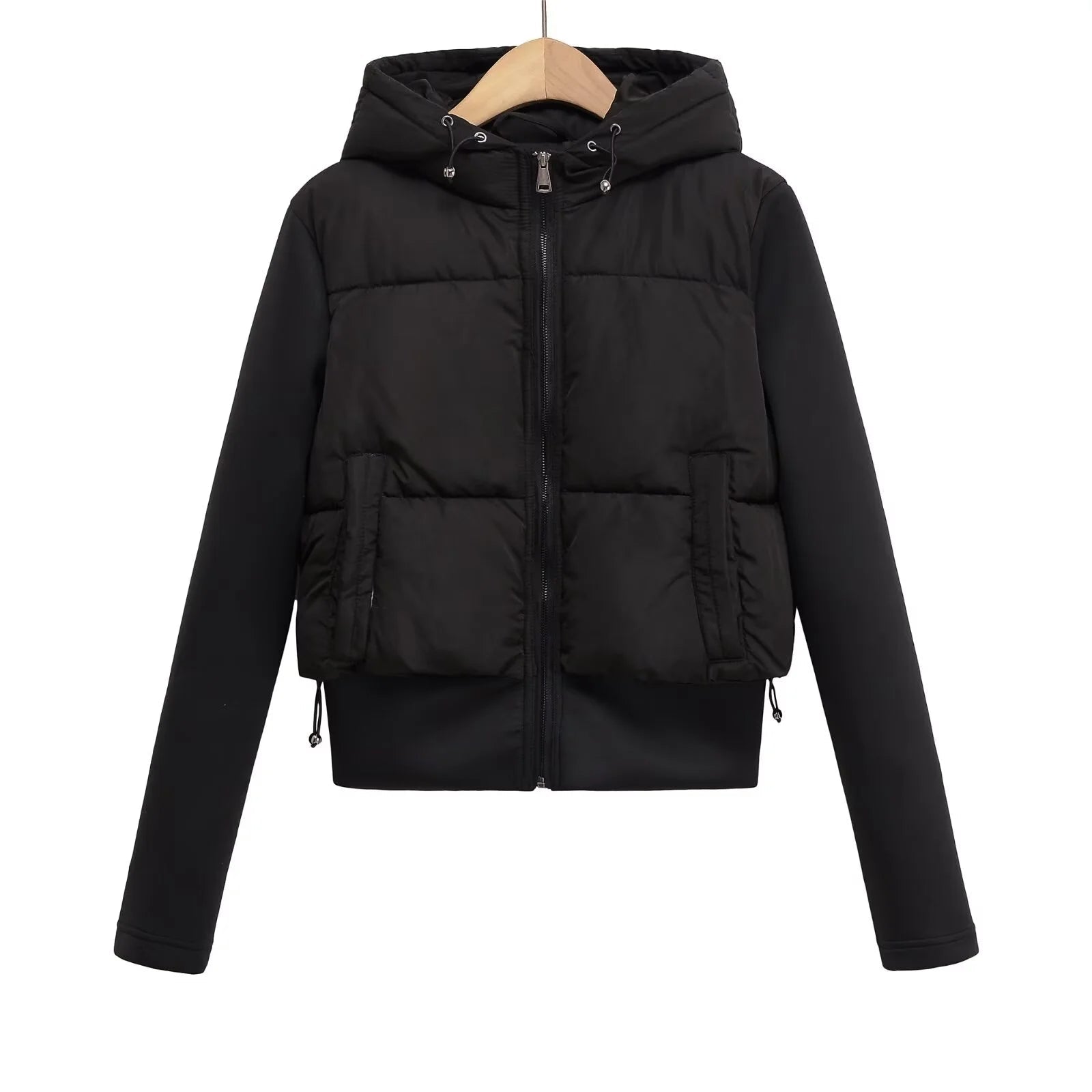 UNIZERA2025 autumn new women's casual fashion slim stretch fabric splicing cotton coat warm hooded cotton coat ATFH