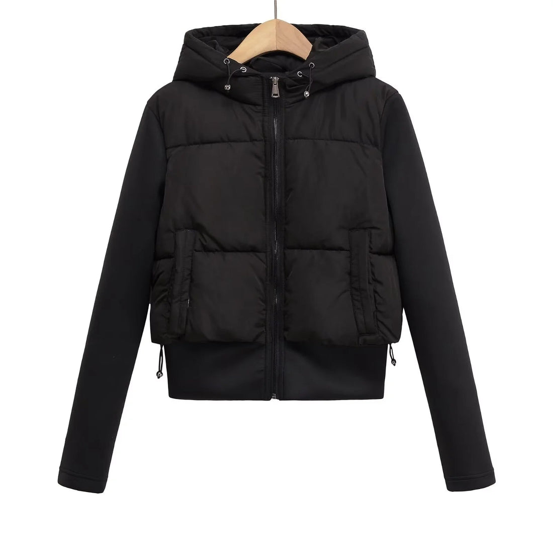 UNIZERA2025 autumn new women's casual fashion slim stretch fabric splicing cotton coat warm hooded cotton coat ATFH