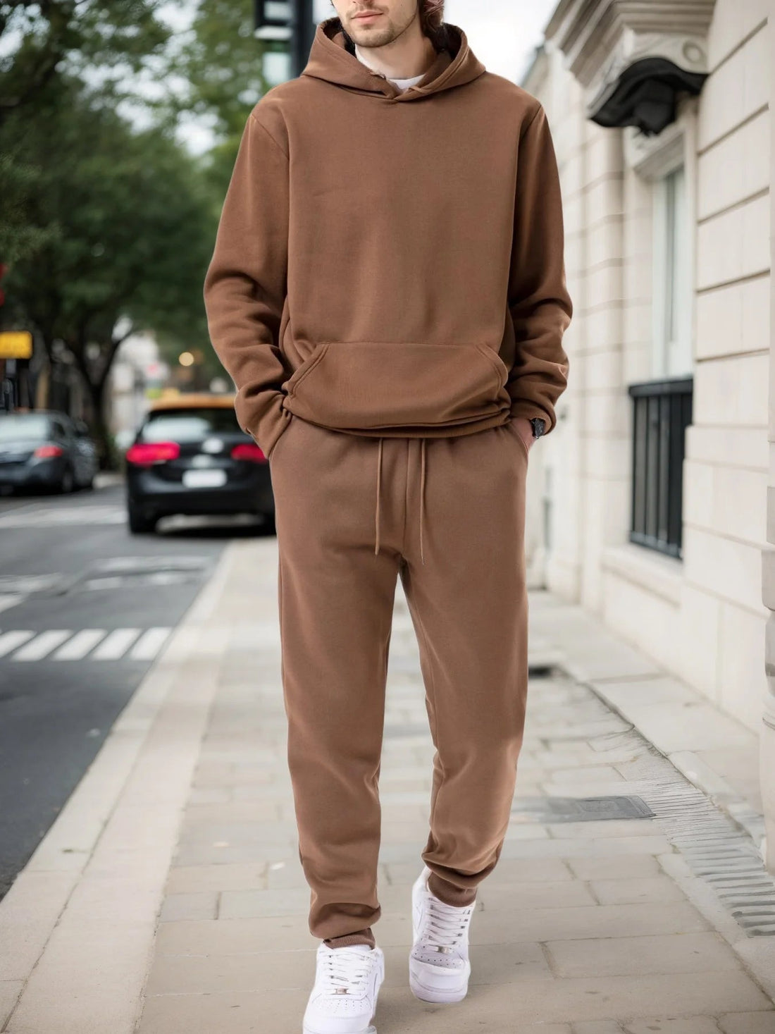 Men's Autumn and Winter Solid Color Hoodie+jogging Pants Two-piece Set Fashionable Outdoor Casual Sportswear Men's Tracksuit ATFH