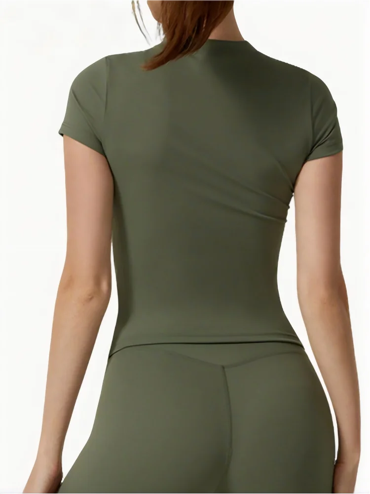 Brushed Fitted Yoga Top, Quick-Dry, Naked-Sense, Waist-Shaping Short Sleeve, Premium Fitness Sports T-Shirt - ATFH