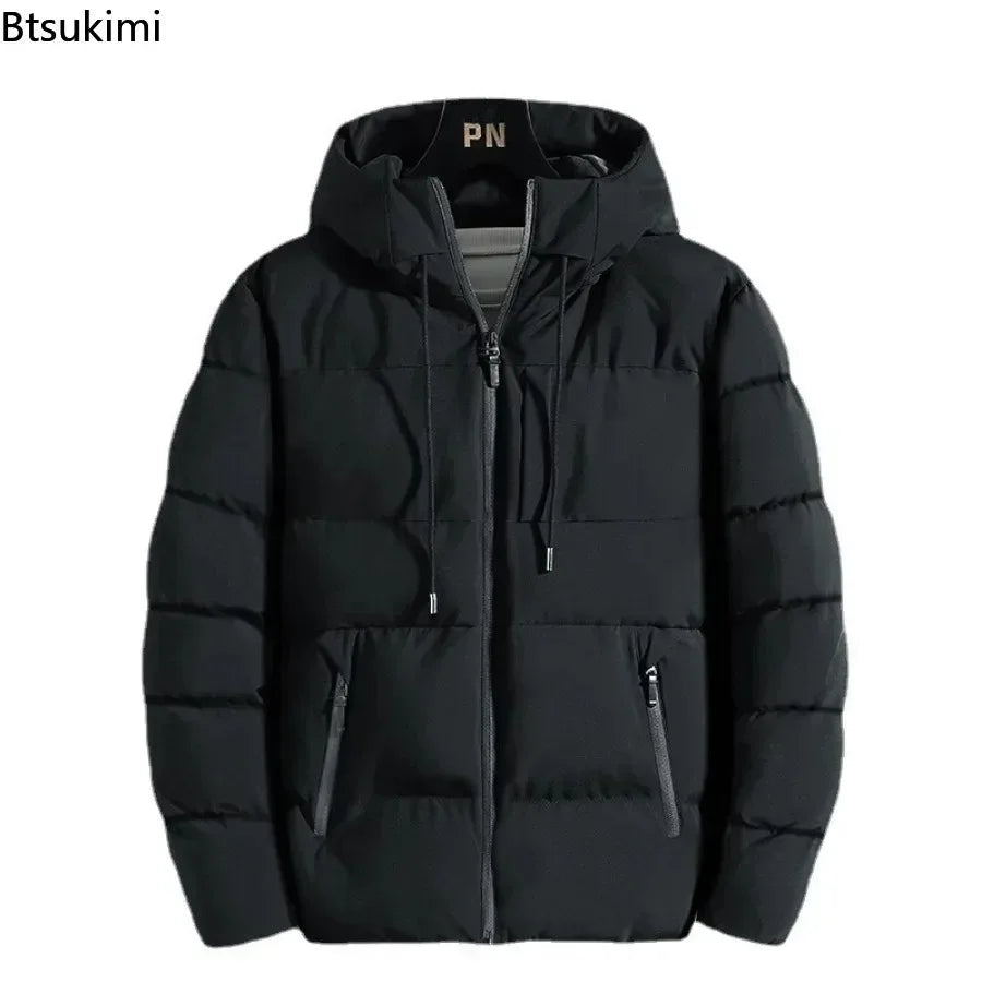 New Men's Winter Thickened Down Cotton Jackets Fashion Windproof Warm Hooded Parkas Men Casual Zipper Pocket Cotton-padded Coats