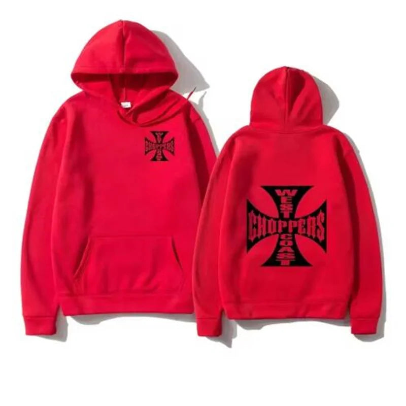 West Coast Iron Cross Choppers Printed Men's Hooded Fashion Cool Sweatshirt Unisex Fashion Fleece Oversized Hoodie Streetwear