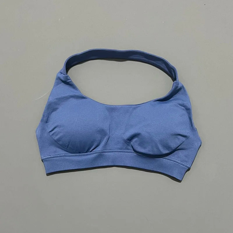 Histello Sports Bra Women Seamless Halter Clothes Neck Strap Padded Yoga Top Gym Backless Bra Running Sportswear Workout Tops - ATFH