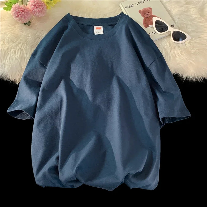 LEGIBLE Summer short sleeve T-Shirt Women Cotton Tee Shirt Loose Solid Basic Oversized T Shirt Women O-neck Tshirt Women - ATFH