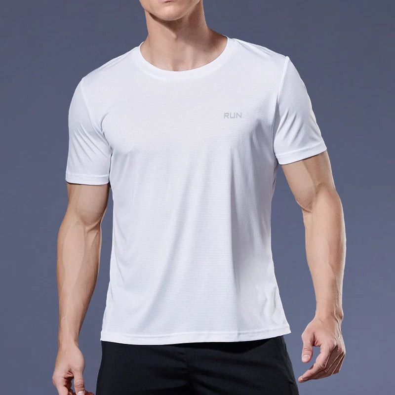 Men Short Sleeve Sport t Shirt Quick Dry Running t-Shirt Man Clothes Breathable Fitness Shirt Top Ice Silk Gym Football Jerseys