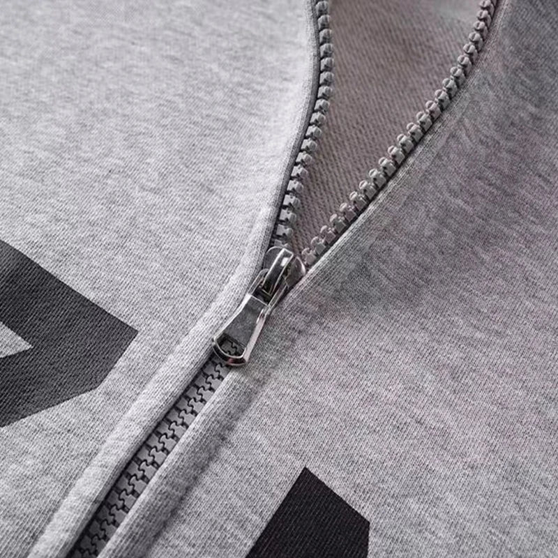 Integrated Cutting Oversized Kanye West Vultures Zipper Hoodie Men Women Simple Letters Print Gray Coats Best Quality Cotton - ATFH