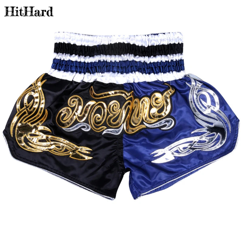 Muay Thai Shorts Men Women Kids Leopard Thai Boxing Shorts Premium Embroidery Satin Gym Kickboxing Fight Training BJJ MMA Pants