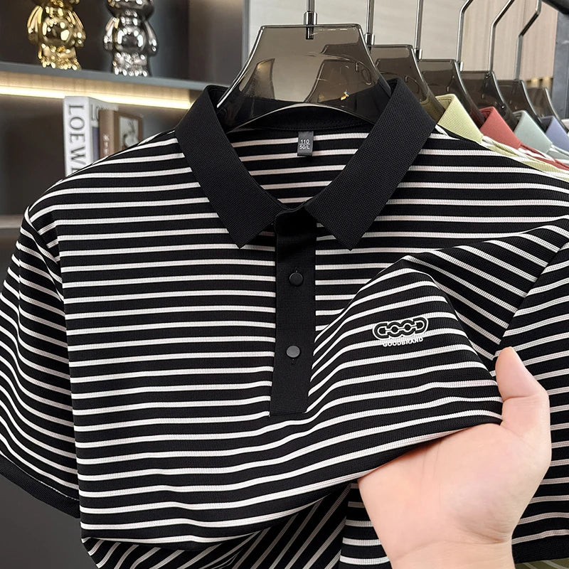 High end brand embossed short sleeve polo shirt fashion striped men's new casual summer breathable comfort luxuriuos T-shirt