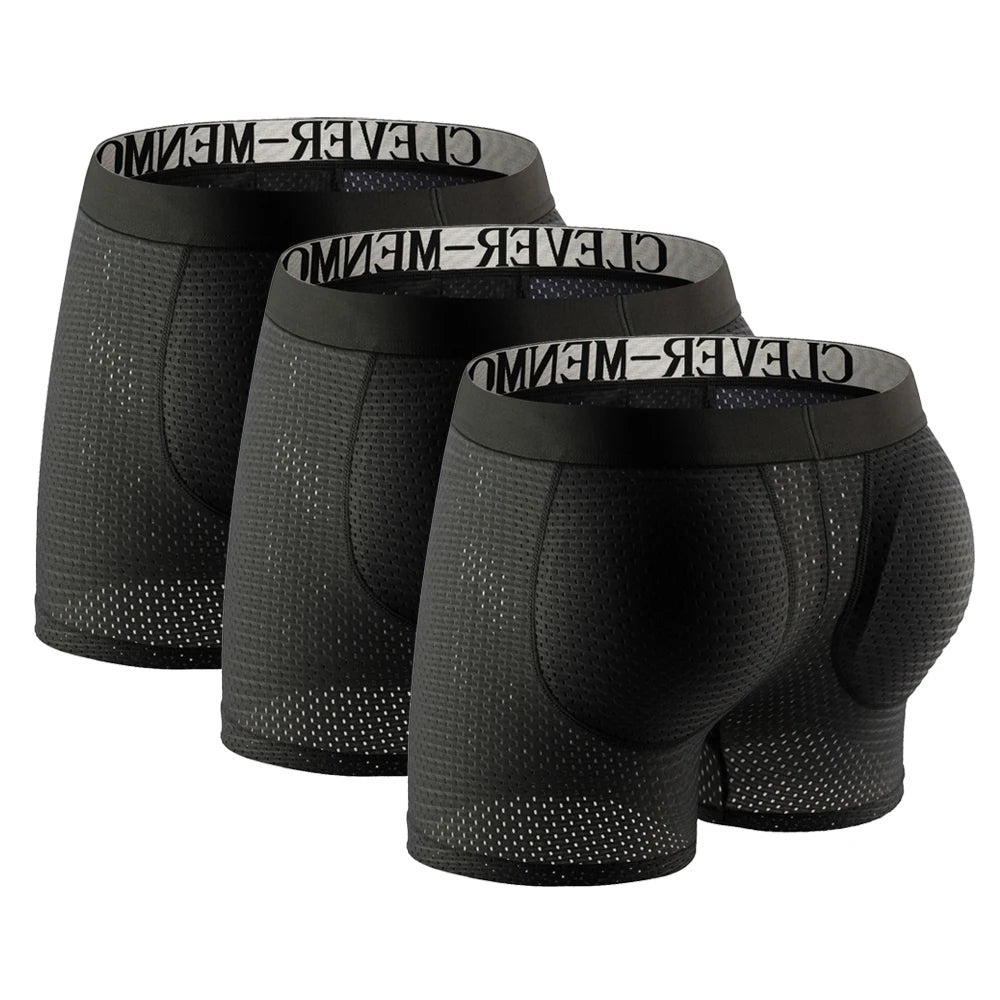 3 Pack Men Boxer Shorts Underwear Boxershorts Mesh Man Sexy Panties Push Up Pad Butt Lifter Penis Pouch Underpants