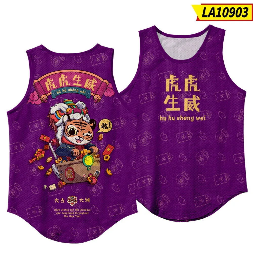 Summer Workout Black Print Sleeveless Beach Undershirt Vest Men Tank Top Gym Stringer Singlets Fitness Clothing