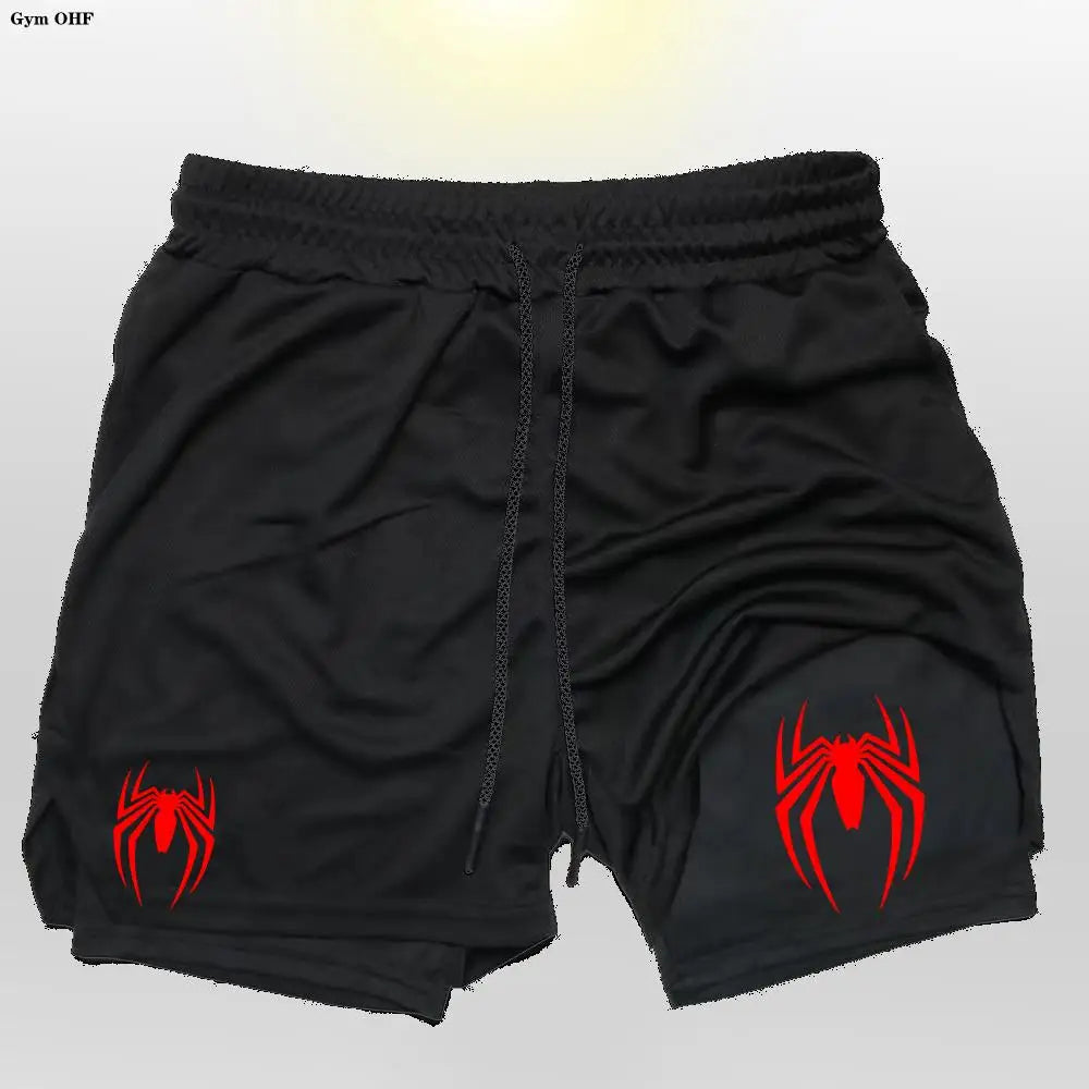 2099 Spider Sport Shorts Men Sportswear Double-Deck Running Shorts 2 In 1 Beach Bottoms Summer Gym Fitness Training Short Pants