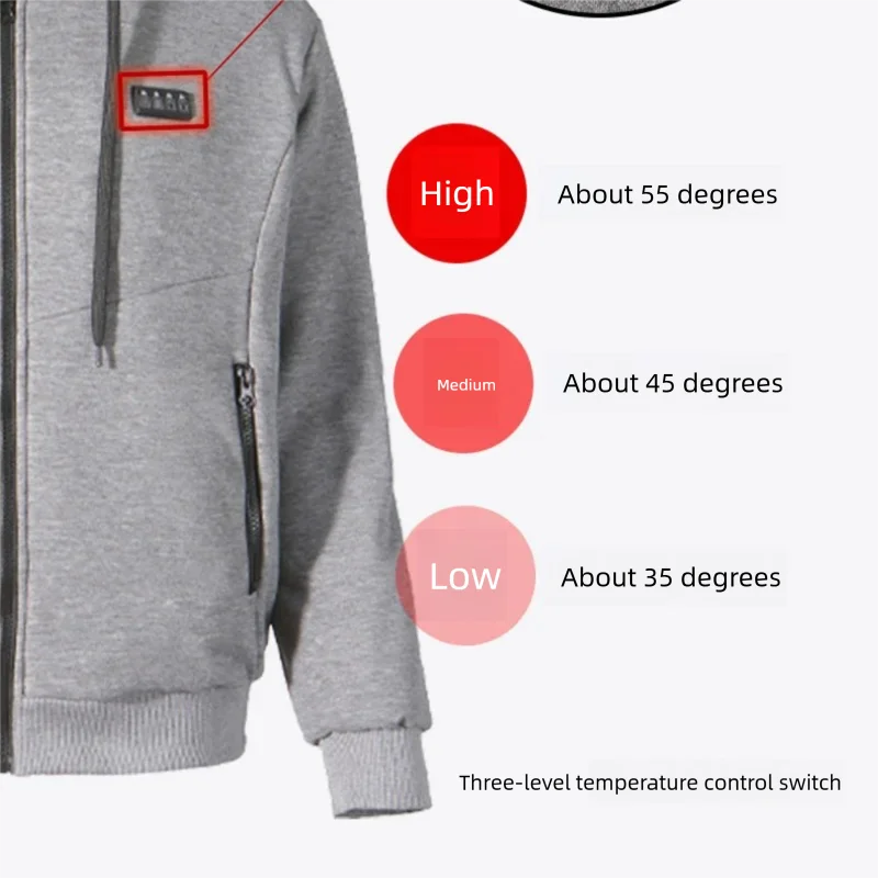 23 Areas Intelligent USB Heating Hoodie for Men Women Electric Smart Heating Fleece Liner Heated Sweatshirt Outdoor Sportswear - ATFH
