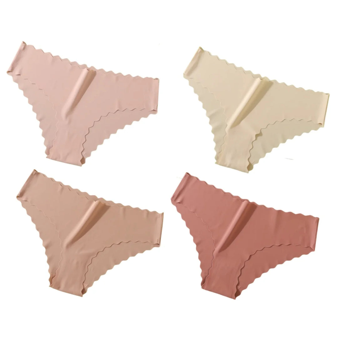 4Pcs/Set Ice Silk Mid-Rise Panties Women's Seamless Briefs Solid No Show Underwear Scalloped Edge Panties Sexy Lingerie XS-XL