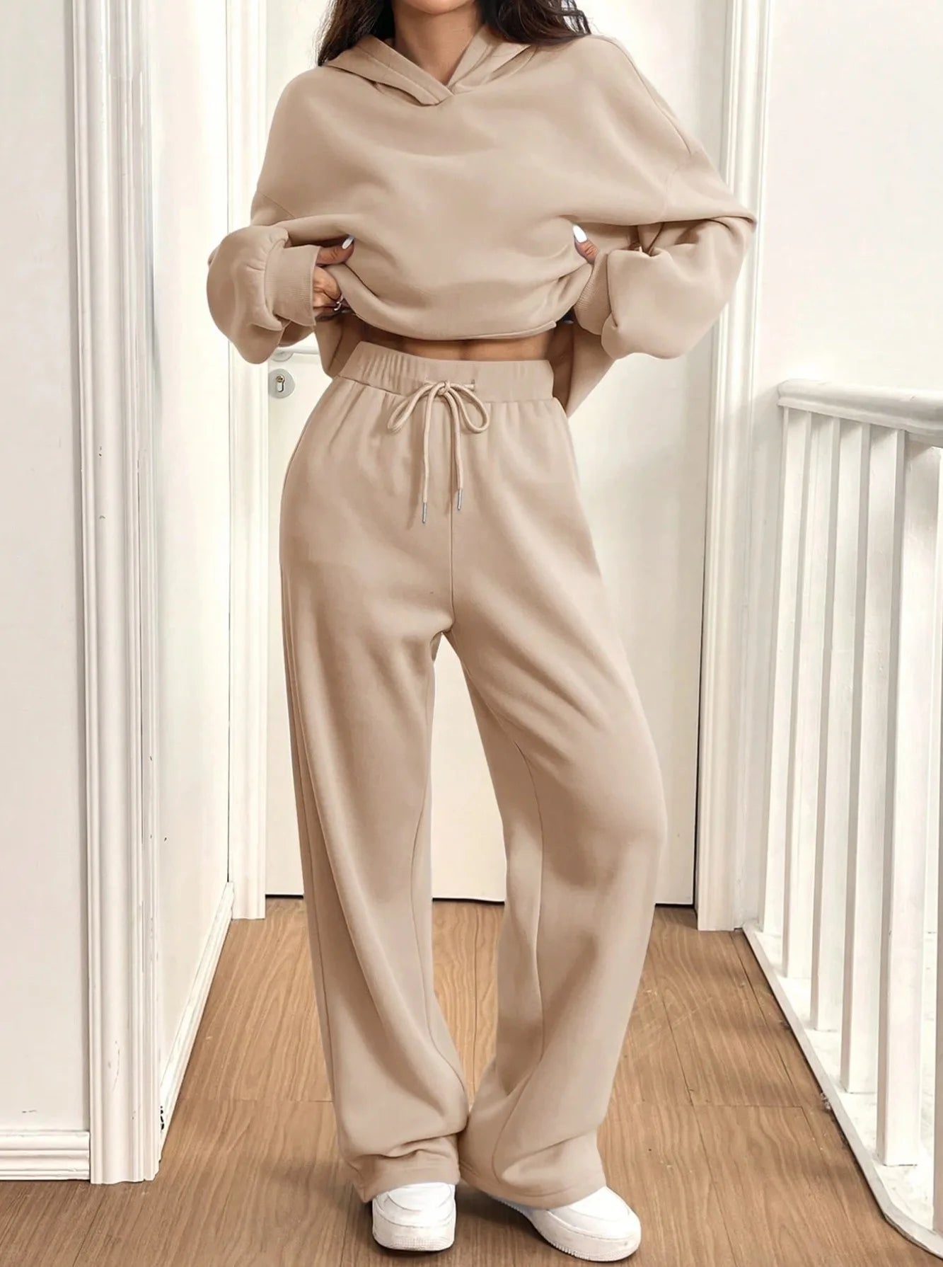 Autumn Winter Sports Suit Women Hooded Long-sleeved Pullover Sweatshirt Drawstring Sweatpants Conjunto Dos Piezas Mujer Invierno
