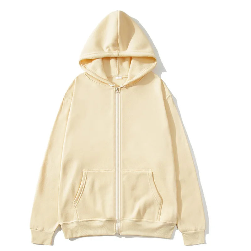 New Autumn/Winter  Men’s Gray Jacket with Hood Long Sleeve Big Pocket Zipper Jacket Coat Woman Loose Casual Outerwear Coat Tops - ATFH
