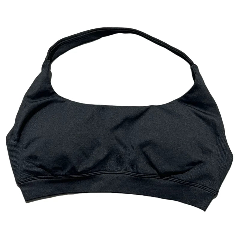 HISTELLO Women Seamless Halter Top Sports Bra High Support Push-up Open Back Pilates Gym Wear Fitness Yoga Workout Underwear - ATFH
