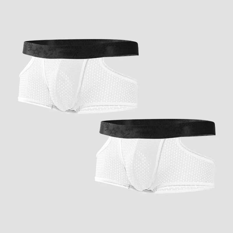 2PCS Men's Ice Silk Gun Bullet Split Panties Square Breathable Mesh Summer Thin Men's Sports Boxer Shorts Toe