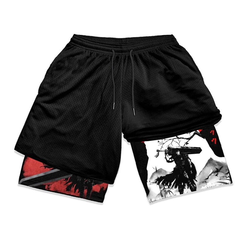 Gym Workout Running 2 in 1 Shorts for Men Stylish 3D Print Compression Shorts wih Pockets Summer Athletic Quick Dry Breathable