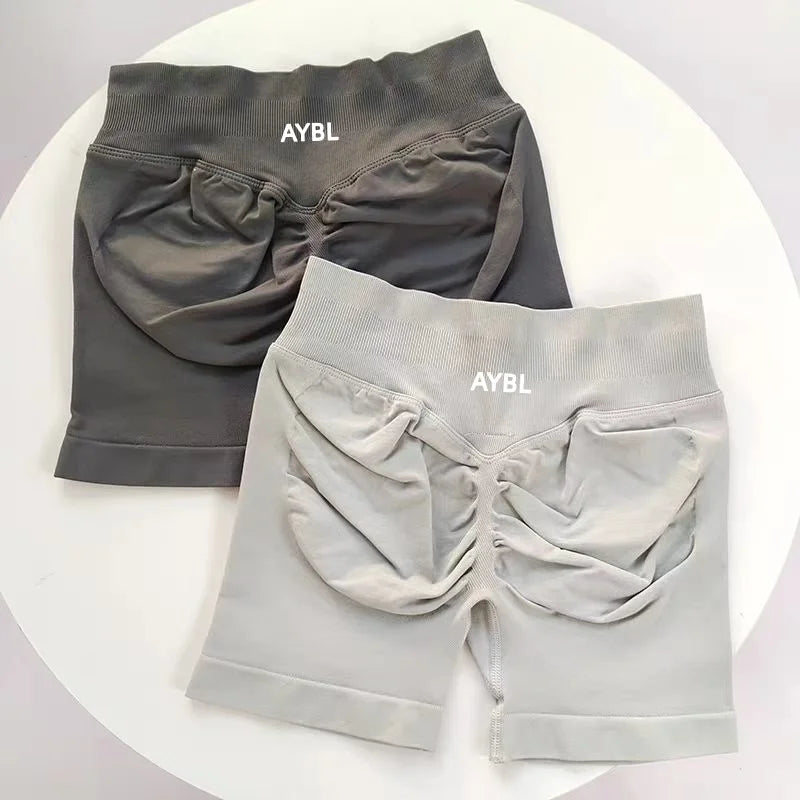 Shorts de yoga sans couture taille basse pour femme, effet froncé, extensibles, pour le sport et le fitness