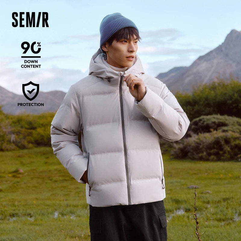Semir Down Jacket Men New Winter Waterproof Outerwear Textured Hooded Top Versatile