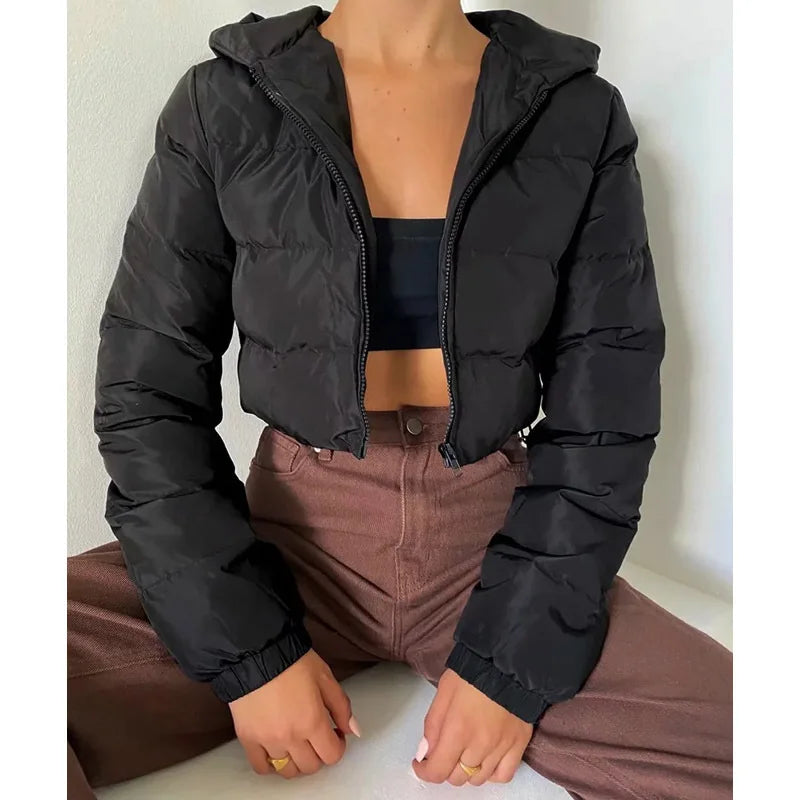 Solid Women Parkas Hooded Slim Fit Parka Zipper Cardigan Jackets Outerwear Pockets High Street Long Sleeve Winter Spliced ATFH