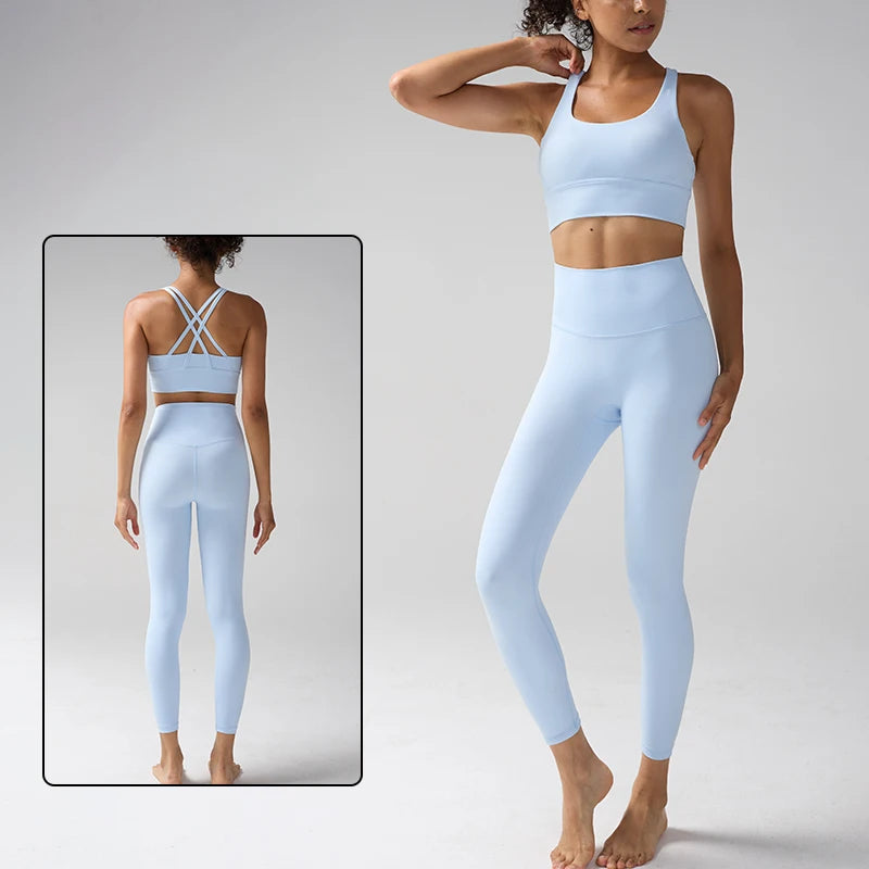 Women's Yoga Set Workout Set 2 Piece High Waist Yoga Leggings Sports Bra Gym Suit Activewear Sports Fitness Set Sports Suit - ATFH