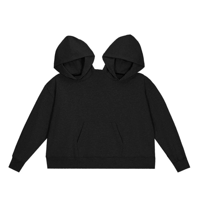 Couple Hooded Pullover Sweatshirts Two Person Funny Hoodie Tops Oversized Hoodie Cropped Long Sleeve Tops - ATFH