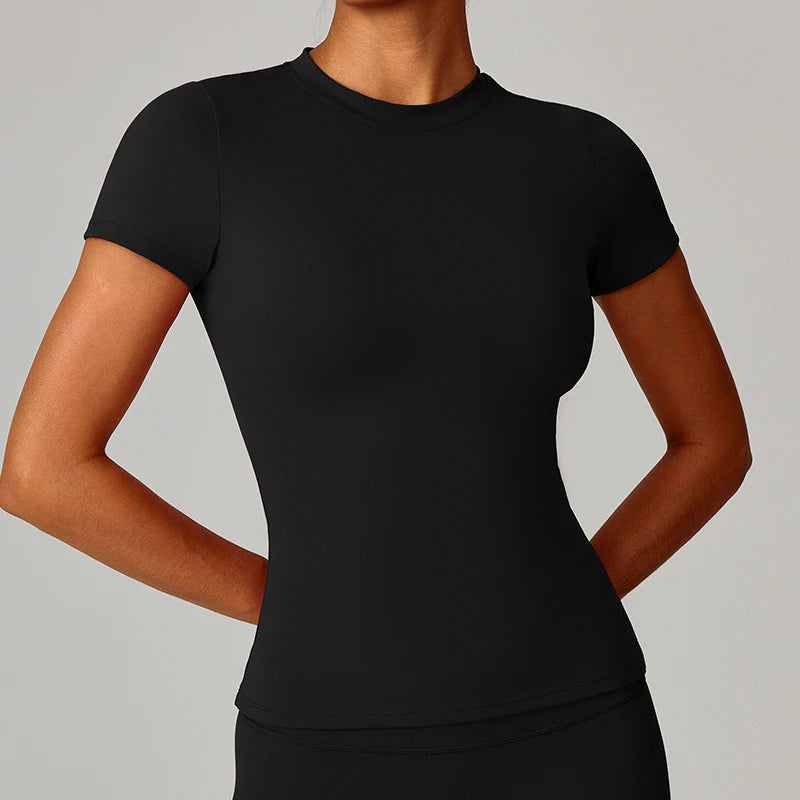 MEXZT Running Sports T Shirts Women GYM Yoga Running Fitness Tops Summer Short Sleeve Breathable Tees Fashion Tight Clothes New - ATFH