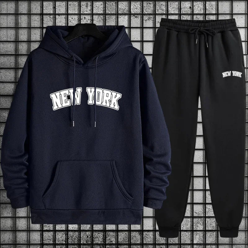 2026 Hot Sale Mens Sportswear 2pcs Set Hoodie and Sweatpants Autumn Winter Daily Casual Sporty Jogging Suit Urban Fashion Outfit - ATFH