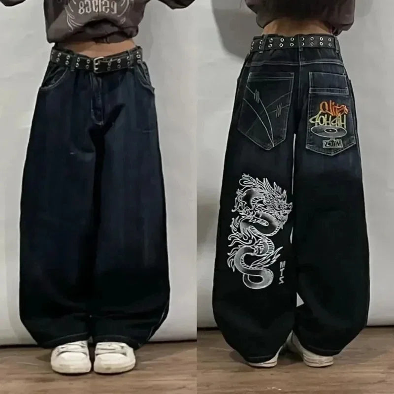 2024 American New Fashion Patch Baggy Casual Jeans For Men And Women Y2K High Street Harajuku High Waist Wide Leg Denim Trousers ATFH