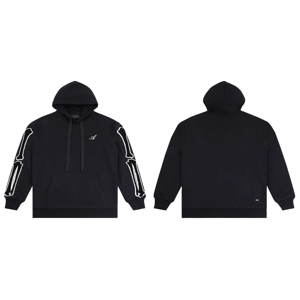 Y2k Clothing Men Oversized Hoodies with Skull Bone Embroidery Streetwear Cotton Hip-hop Street Style Casual Retro Winter Hoodies - ATFH