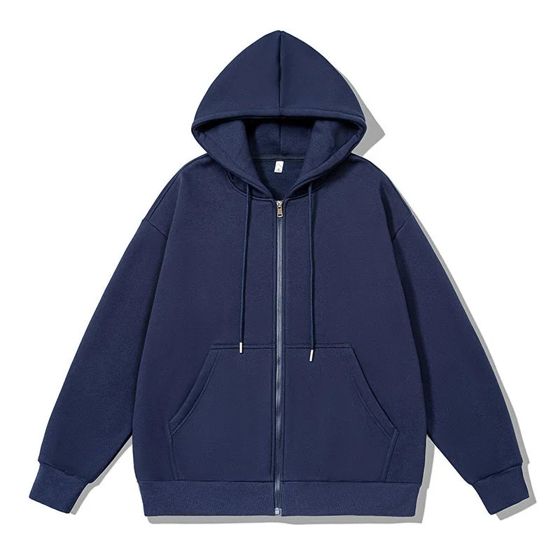 Zipper Hoodies Autumn Winter Men's New Long Sleeve Hooded Sweatshirt Fashion Casual Male Outfit Sportwear Loose Fit Clothes - ATFH
