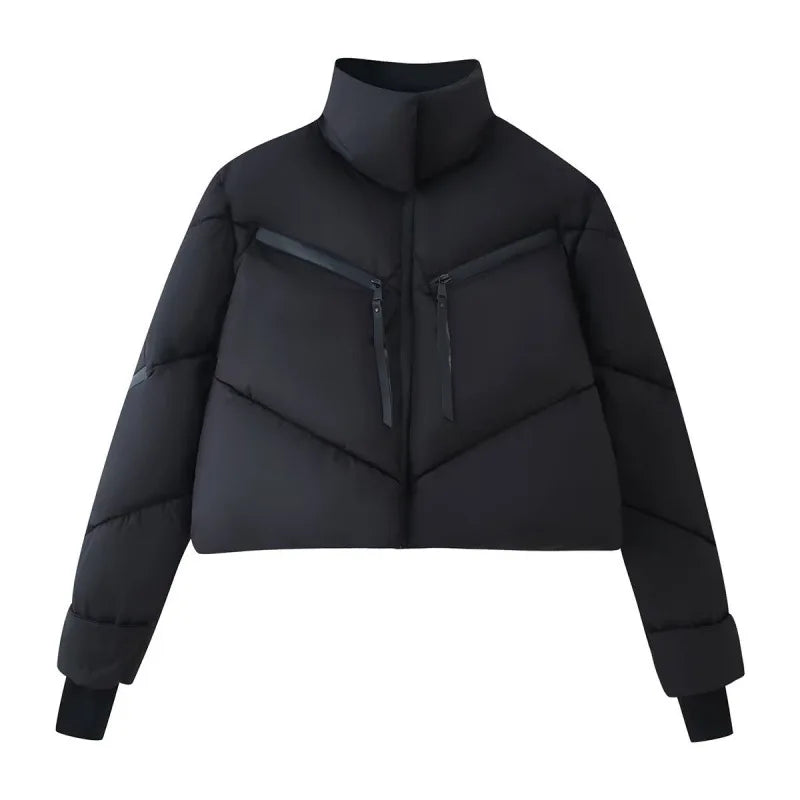 Winter New Women's Clothing Versatile Stand Collar Zipper Decoration Long Sleeve Simple Cotton Jacket Jacket ATFH