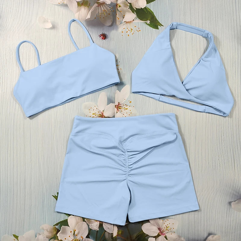Summer Yoga Set Short 2 Piece Fitness Suit Sport Workout Outfit Women's Tracksuit Scrunch Gym Clothes Female Exercise Sportswear - ATFH