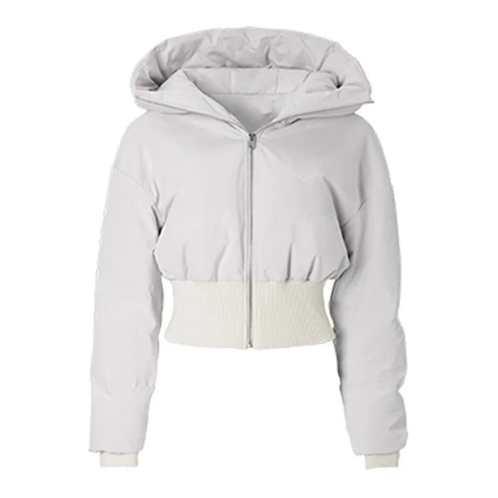 Women Hooded Puffer Jackets Streewear High Waist Warm Bubble Coats Slim Puffer Jacket Parkas Zipper Cropped Down Parkas New Lady ATFH