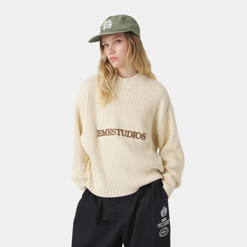 Eme Letter Y2k Street Round Neck Sweater Men's And Women's Loose Fitting Pullover Casual Retro Knitted Sweater Autumn And Winter - ATFH