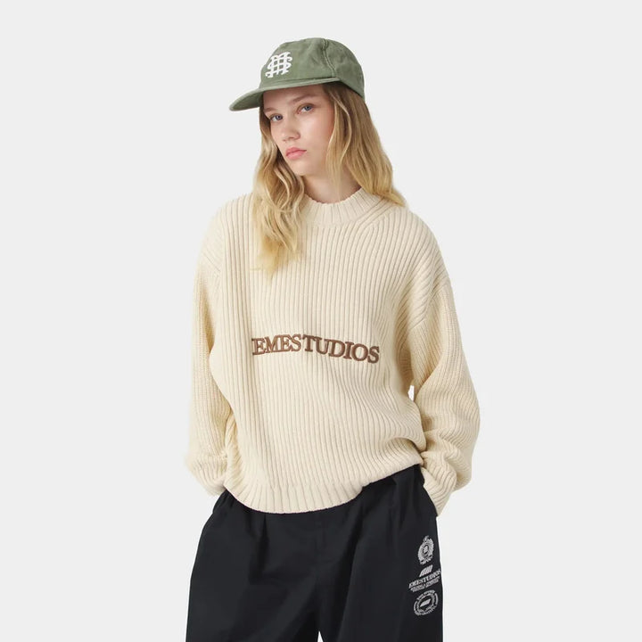 Eme Letter Y2k Street Round Neck Sweater Men's And Women's Loose Fitting Pullover Casual Retro Knitted Sweater Autumn And Winter - ATFH
