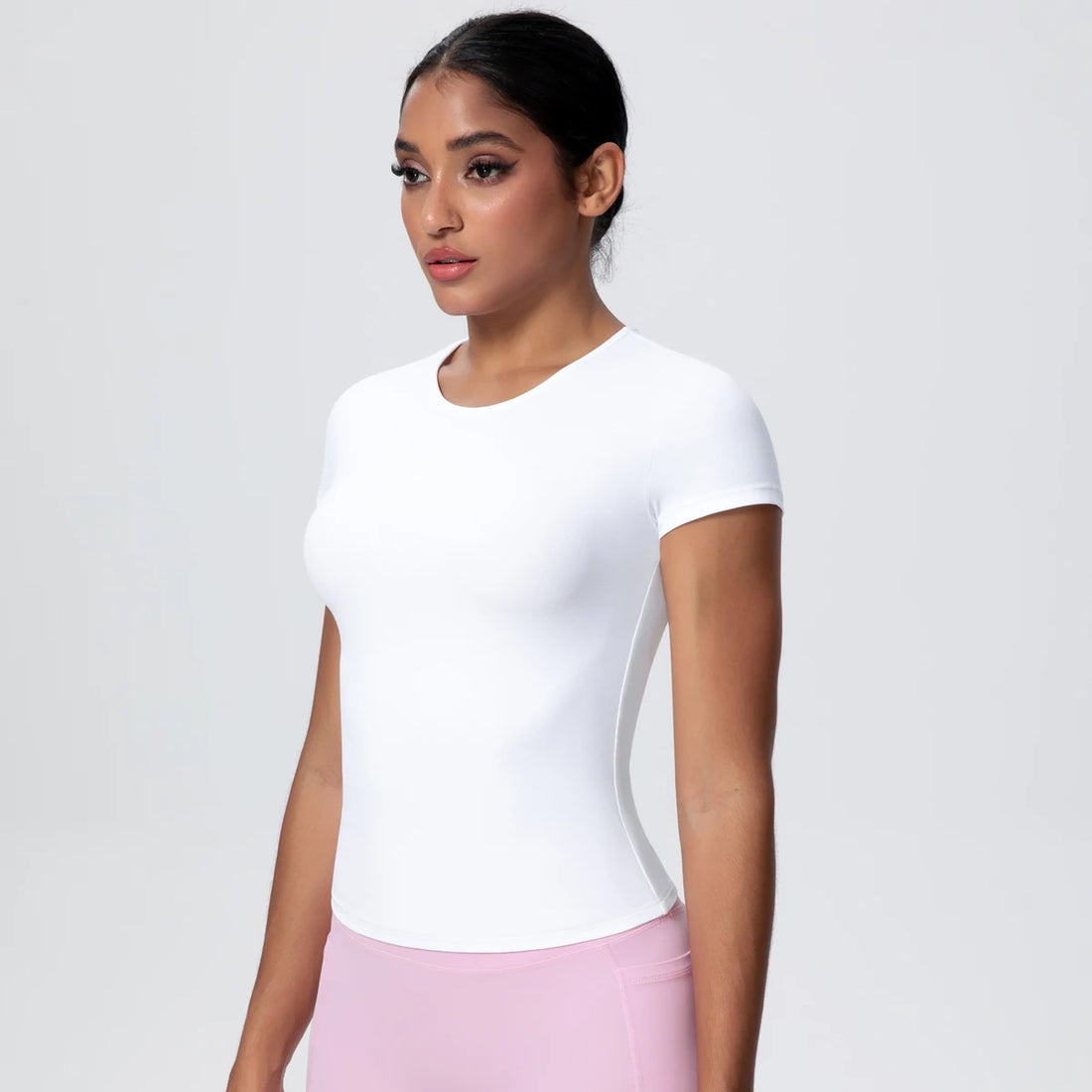 1 PC Solid Color Scrunch Slim Casual Yoga T-Shirt Gym Sports Running Shirts for Woman Fitness Training Breathable Naked Feel Top - ATFH