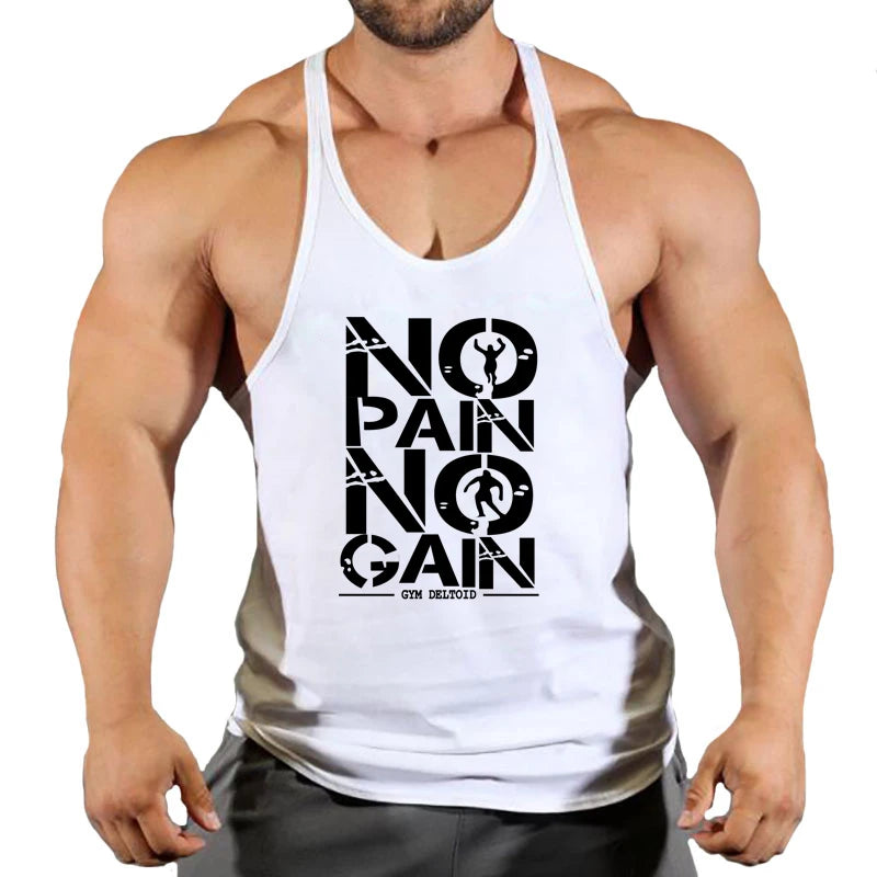 Hot Sale Gym Cotton Singlets Canotte Bodybuilding Stringer Tank Top NO PANI NO GAIN Fitness Shirt Muscle Guys Sleeveless Tanktop