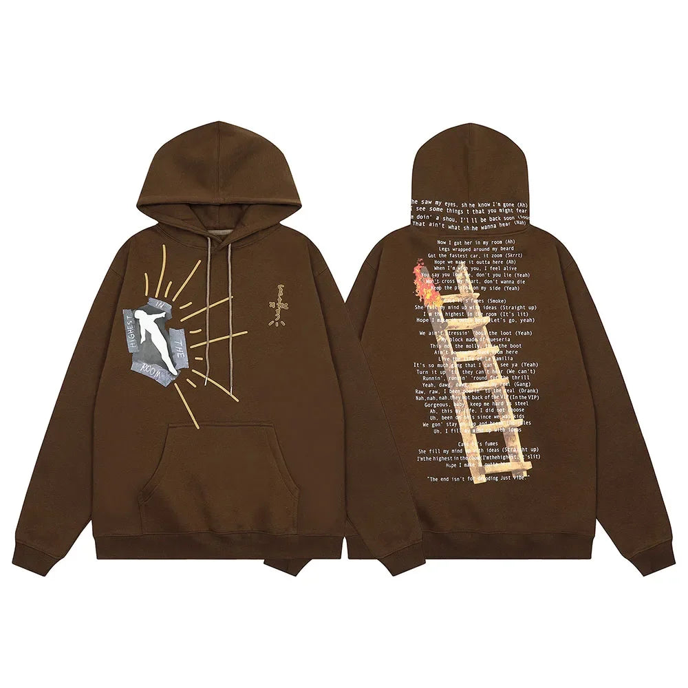 Y2k Streetwear Flame Person Letter Print Hooded Sweatshirts for Men and Pullover Ropa Hombre Sudaderas Fleece Baggy Hoodies - ATFH