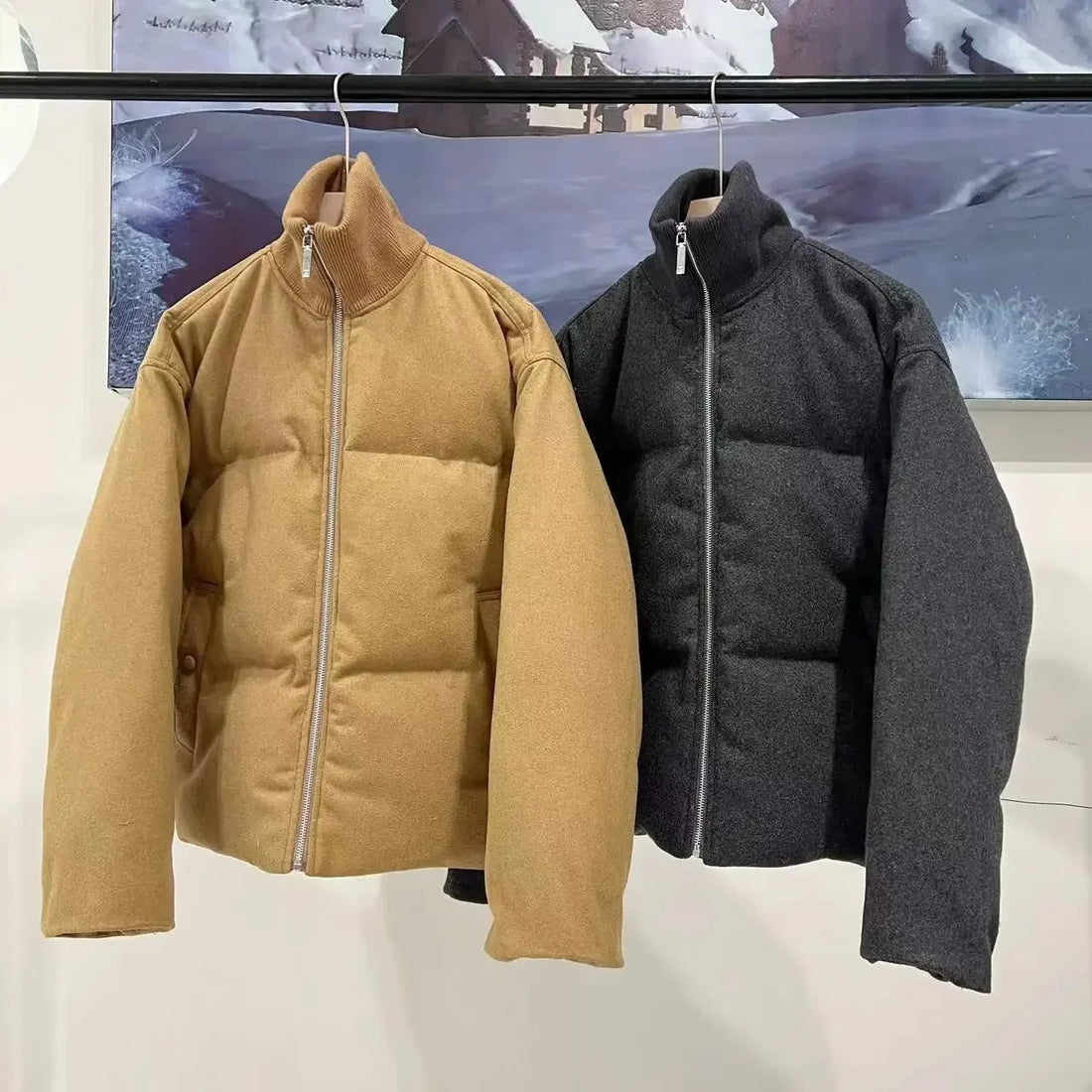 Winter Down Coat Wool Blended Flannel Short Quilted Down Top Warm Jacket for Women ATFH